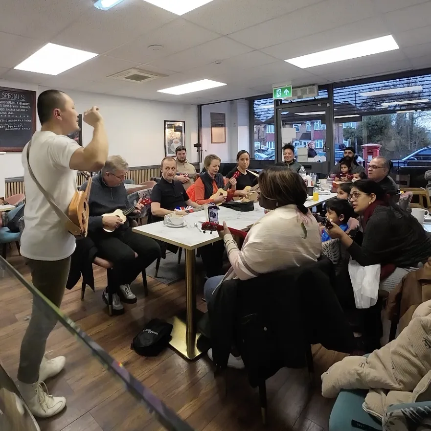 A previous in-person HappierMusic ukulele workshop